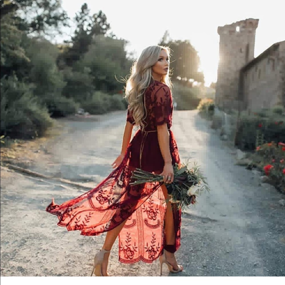 Deep red lace dress